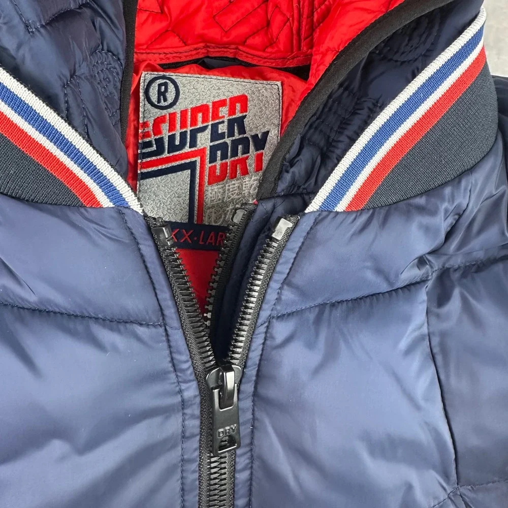 Superdry Quilted Jacket Baltic Blue Hooded Puffer Mens XXL M500086A
